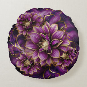 Coussins Ronds Élégant modèle floral violet et or