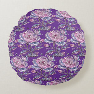 Coussins Ronds Élégant motif botanique rose poudré