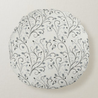 Coussins Ronds Élégant motif de feuille de contraste gris