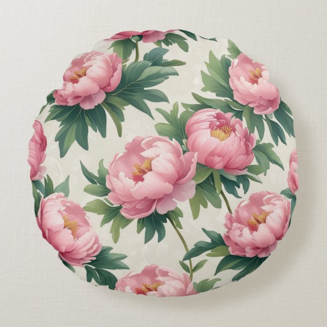 Coussins Ronds Élégant motif floral de pivoine rose - Bottin inte (Devant)