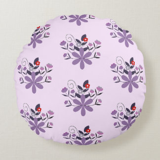 Coussins Ronds Élégant motif floral violet violet gris rouge