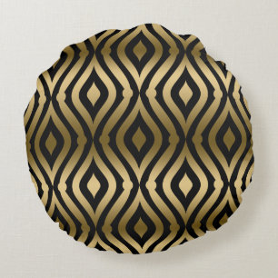 Coussins Ronds Élégant Motif géométrique noir et or