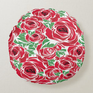 Coussins Ronds Elégant Motif Rose Vintage - Rouge & Vert Floral