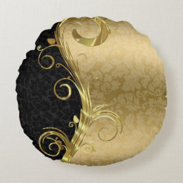 Coussins Ronds Élégant noir Damas brunes d'or