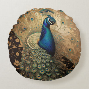 Coussins Ronds Elégant oiseau de paon doré