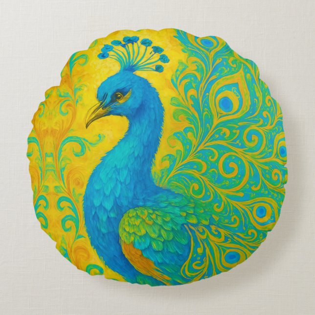 Coussins Ronds Elégant Peacock Turquoise Décoratif (Devant)
