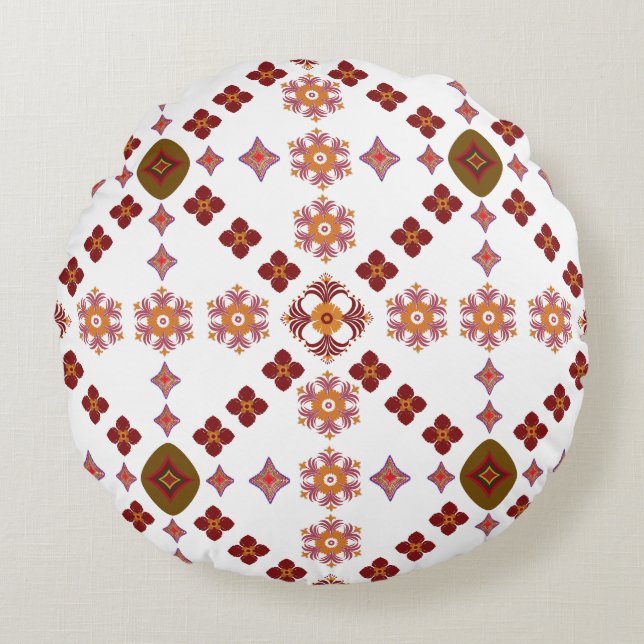 Coussins Ronds Elegant Red Mandala Geometric Bedroom & Home Texti (Devant)