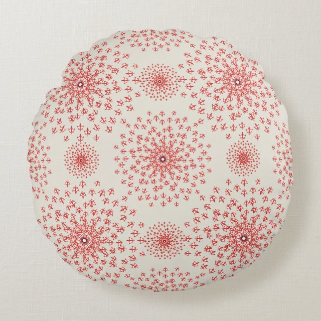 Coussins Ronds Elegant Red Mandala Geometric Bedroom & Home Texti (Devant)