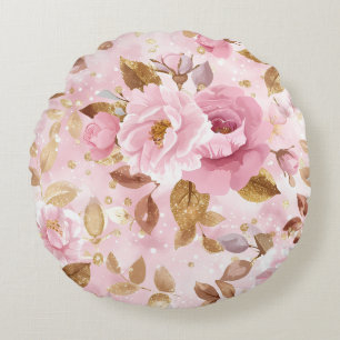 Coussins Ronds élégant rose cousu motif avec fleurs rose a