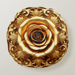 Coussins Ronds Elégant Rose doré avec cadre décoratif orné