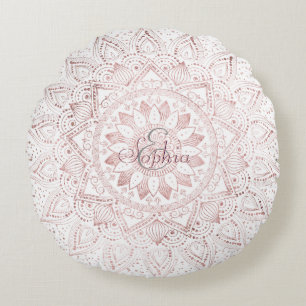Coussins Ronds Elégant rose en or mandala confetti design