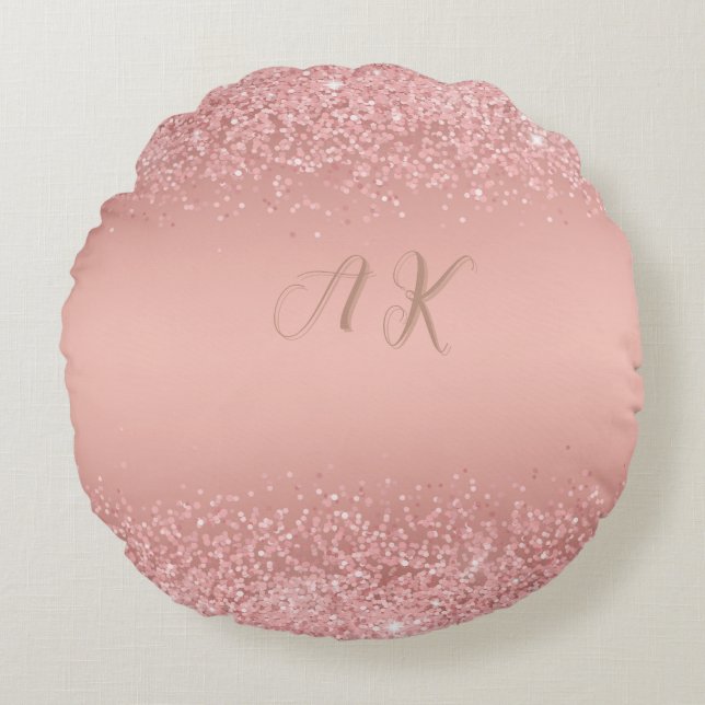 Coussins Ronds Elegant Rose Gold Luxe Shimmer Monogram  (Devant)