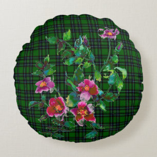 Coussins Ronds élégant rose magenta aquarelle rose vert plaid