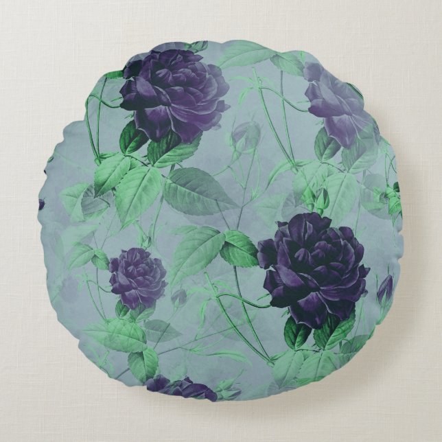 Coussins Ronds Elégant Shabby Chic Blue Rose Illustration (Devant)