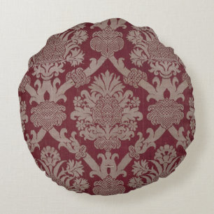 Coussins Ronds Élégant Tissu Vintage rouge foncé
