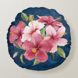 Coussins Ronds Elégante aquarelle florale marbre bleu profond