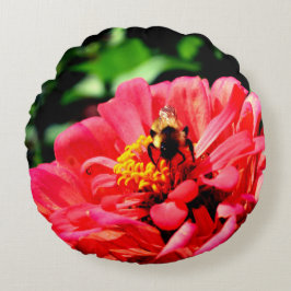 Coussins Ronds Elégante corail rouge floral mignonne bourdon bee