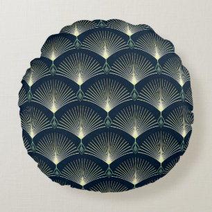 Coussins Ronds Elégante Géométrie : Bleu Art Déco.