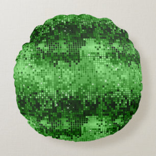 Coussins Ronds Élégante Parties scintillant DiscoBall Verte & Éti
