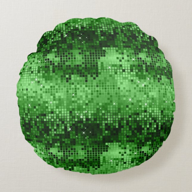 Coussins Ronds Élégante Parties scintillant DiscoBall Verte & Éti (Devant)
