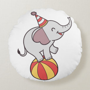 Coussins Ronds Eléphant de cirque mignon sur la balle - Anniversa
