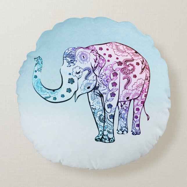 Coussins Ronds Eléphant floral mou (Devant)