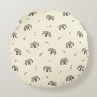 Coussins Ronds Éléphants à l'aquarelle Jaune Motif de nursery