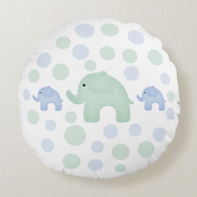 Coussins Ronds Eléphants Bleu Vert À petits pois Nourriture (Devant)