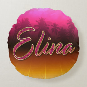 Coussins Ronds Elina prénom nom oreiller rose doré