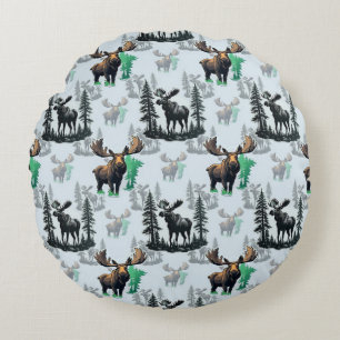Coussins Ronds Elk Moose Antlers Deer Design Motif