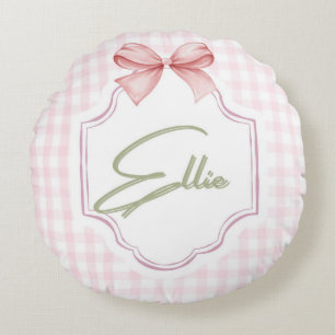Coussins Ronds Ellie Personnalisée Pink Bow & En vichy Imprimer