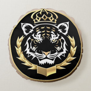 Coussins Ronds Emblème de crête de tigre doré