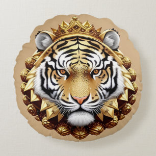 Coussins Ronds Emblème de crête de tigre doré