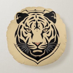 Coussins Ronds Emblème de crête de tigre doré