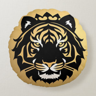 Coussins Ronds Emblème de crête de tigre doré