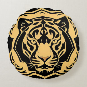 Coussins Ronds Emblème de crête de tigre doré