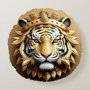 Coussins Ronds Emblème de la crête du tigre doré