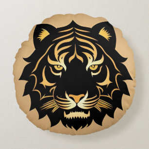 Coussins Ronds Emblème de la crête du tigre doré