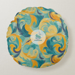 Coussins Ronds Emerald Green et Gold Paisley Abstrait inspiré