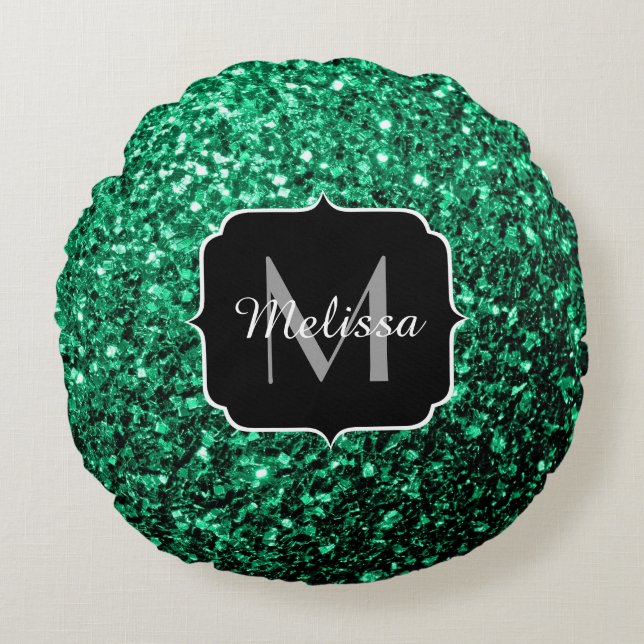 Coussins Ronds Emerald Green fausse parties scintillant scintille (Devant)