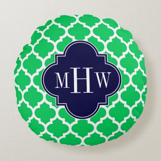 Coussins Ronds Emerald White Marocain #5 Marine 3 Monogramme init (Devant)