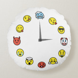 Coussins Ronds Emoji Mood Horloge Visage Jeu Oreiller