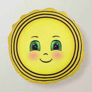 Coussins Ronds Emoji visage heureux soleil radieux mignon