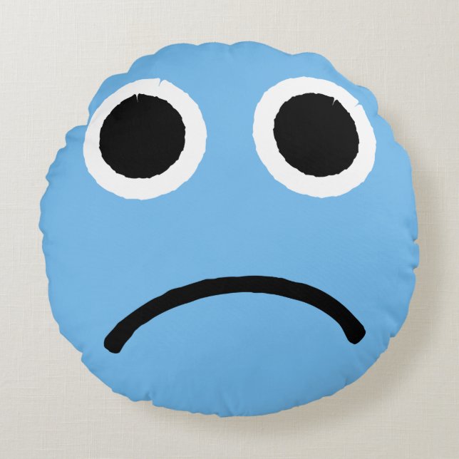 Coussins Ronds Emoticon Emoji face bleu triste (Devant)
