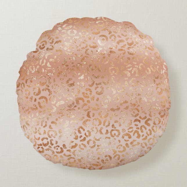 Coussins Ronds Empreinte de léopard Blush du Rose Peach crémeux (Devant)