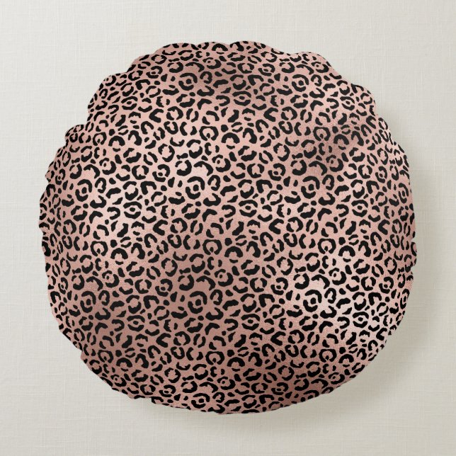 Coussins Ronds Empreinte de léopard noir rose (Devant)
