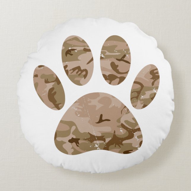 Coussins Ronds Empreinte de patte en détresse de Camo Dog du dése (Devant)