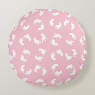 Coussins Ronds Empreintes Bébé, Pied Bébé, Marches, Fille Rose