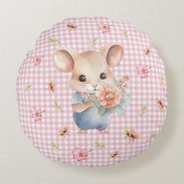 Coussins Ronds Enchanter souris sur En vichy rose chèque