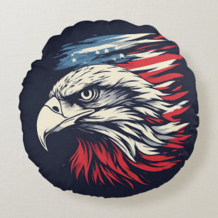 Coussins Ronds Encre Aigle & Drapeau Américain Art Liberté Ne Fan